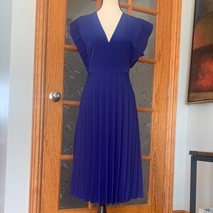 Vintage Pleated Midi Dress in Cobalt Blue, Sz M-L